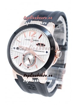 Ulysse Nardin Executive Dual Time Japanese Replica Rose Gold Watch in Black Bezel