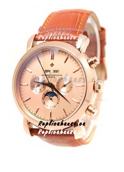 Vacheron Constantin Malte Perpetual Chronograph Japanese Replica Watch in Brown Strap