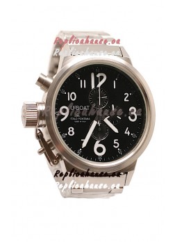 U-Boat Flightdeck Japanese Replica Steel Watch in Black Dial