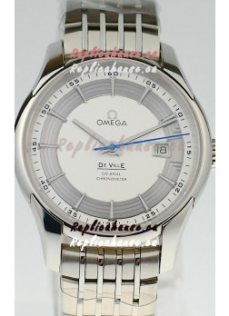 Omega Co Axial De Ville Hour Vision Swiss Replica Steel Watch in White Dial