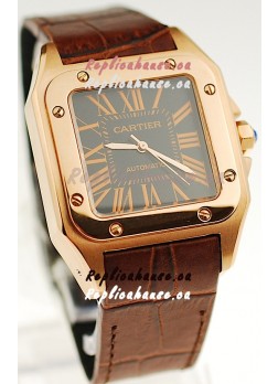 Cartier Santos 100 Swiss Replica Gold Automatic Watch