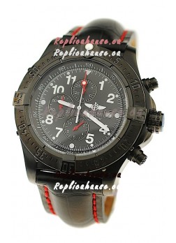 Breitling Chronograph Chronometre Japanese Replica PVD Watch in Black Strap