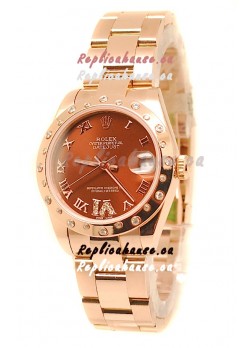 Rolex Datejust Japanese Replica Rose Gold Watch in Brown Dial  - 36MM