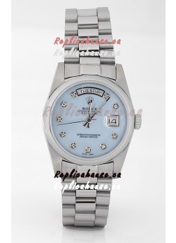 Rolex Day Date Silver Japanese Replica Watch in Mother Of Pearl Blue Dial