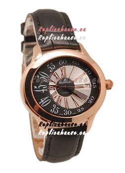 Audemars Piguet Millenary Hour and Minute Swiss Replica Rose Gold Watch in Black Strap