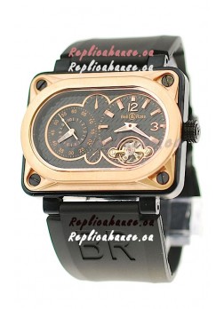 Bell and Ross BR Minuteur Tourbillon Japanese Replica Gold Watch in Black Dial
