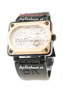 Bell and Ross BR Minuteur Tourbillon Japanese Replica Gold Watch in White Dial