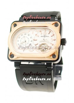 Bell and Ross BR Minuteur Tourbillon Japanese Replica Gold Watch in White Dial