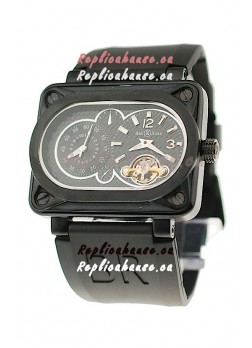 Bell and Ross BR Minuteur Tourbillon PVD Japanese Watch in Black Dial