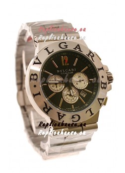 Bvlgari Diagono Mens Scuba japanese Replica Watch in Black Dial