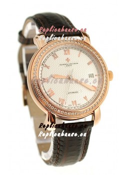 Vacheron Constantin Geneve Japanese Replica Gold Watch in Diamond Bezel