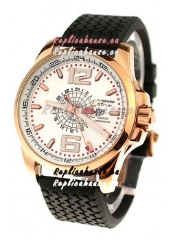 Chopard 1000 Miglia GT XL GMT Japanese Replica Gold Watch in White Dial