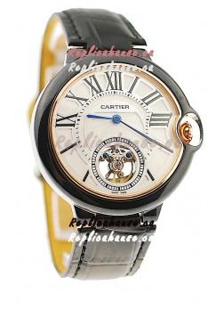 Ballon Bleu De Cartier flying Tourbillon Japanese Replica Watch in White Face