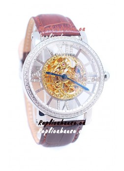 Ronde De Cartier Skeleton Watch in Diamond Bezel