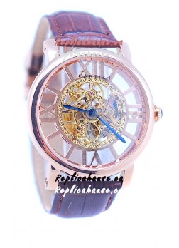 Ronde De Cartier Skeleton Rose Gold Japanese Watch 