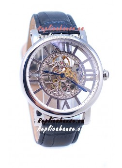 Ronde De Cartier Skeleton Silver Japanese Replica Watch 