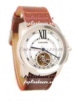 Calibre de Cartier Flying Tourbillon Japanese Replica Steel Watch 