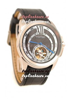 Calibre de Cartier Flying Tourbillon Japanese Replica Steel Watch 