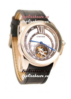 Calibre de Cartier Flying Tourbillon Japanese Replica Steel Watch 