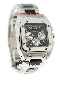 Cartier Santos 100 Japanese Replica Watch in Black Dial