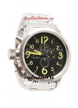 U-Boat Flightdeck Japanese Replica Steel Watch in Green Markers