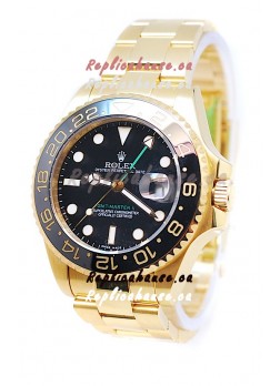 Rolex GMT Masters II 2011 Edition Swiss Replica Gold Watch in Black Cerarmic Bezel