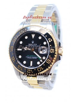 Rolex GMT Masters II 2011 Edition Swiss Replica Two Tone Watch in Black Cerarmic Bezel