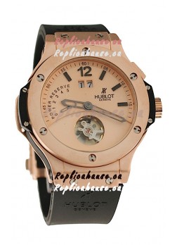 Hublot Big Bang Big Date Power Reserve Japanese Replica Tourbillon Watch in Pink Gold