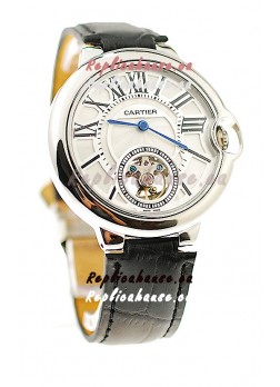Ballon Bleu De Cartier flying Tourbillon Japanese Replica Steel Watch in White Dial