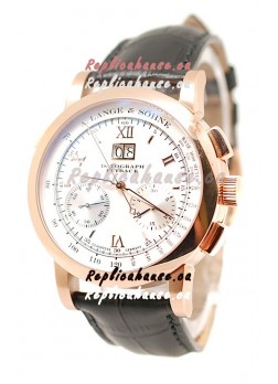A. Lange & Sohne Datograph Flyback Swiss Replica Rose Gold Watch in White Dial
