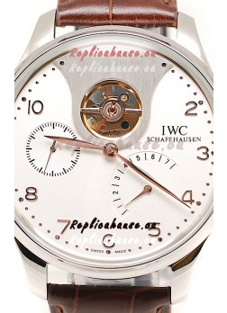 IWC Portuguese Tourbillon Mystere Japanese Replica Watch in White Dial