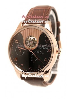 IWC Portuguese Tourbillon Mystere Japanese Replica Rose Gold Watch 