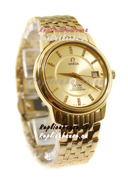 Omega Co-Axial Deville Japanese Gold Watch in Golden Dial