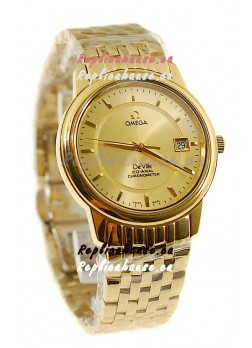Omega Co-Axial Deville Japanese Gold Watch in Golden Markers