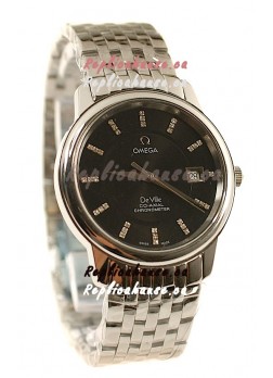 Omega Co-Axial Deville Japanese Steel Watch in Diamond Encrusted Stick Markers
