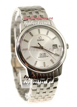 Omega Co-Axial Deville Japanese Steel Watch in Diamond Encrusted Stick Markers