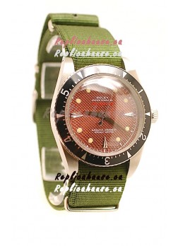 Rolex Submariner Swiss Watch in Green Nylon Strap Red Dial