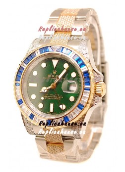 Rolex GMT Masters II 2011 Edition Swiss Replica Two Tone Watch with Diamonds Casing and Bezel