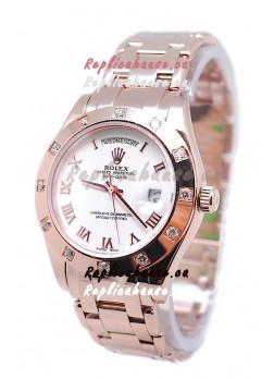 Rolex Day Date Rose Gold Japanese Replica Watch in Diamond Bezel