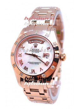 Rolex Day Date White Mother of Pearl Japanese Replica Watch in Roman Markers