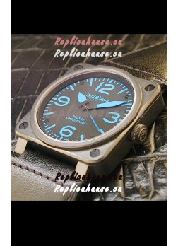 Bell and Ross BR01 92 Swiss Watch in PVD Casing and Blue Markers