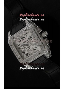 Cartier Santos Swiss Replica Watch with Diamonds Embedded Casing