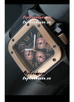 Cartier Santos 100 Japanese Replica Watch in Black Strap