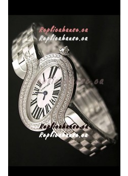 Delices De cartier Japanese Watch in Steel Strap and Diamonds Bezel