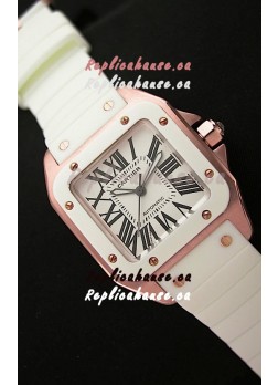 Cartier Santos 100 Swiss Replica Watch in Pink Gold Casing