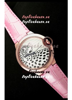 Ballon De Cartier Watch in Pink Gold Casing with Leopard Dial