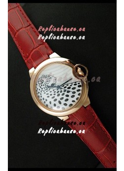 Ballon De Cartier Watch in Brown Leather Strap Leopard Dial