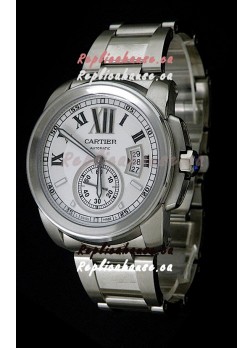 Cartier Calibre de Japanese Replica Steel Watch in White Dial