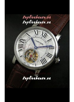 Cartier Ronde de Tourbillon Japanese Replica Watch in Brown Strap