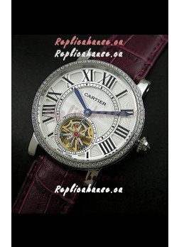 Cartier Ronde de Tourbillon Japanese Replica Watch in Diamond Bezel